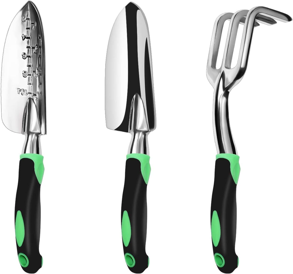 Garden Tool Set 3-Piece with Hand Trowel, Transplant Trowel and Cultivator Hand Rake, Ergonomic Non-Slip Handle