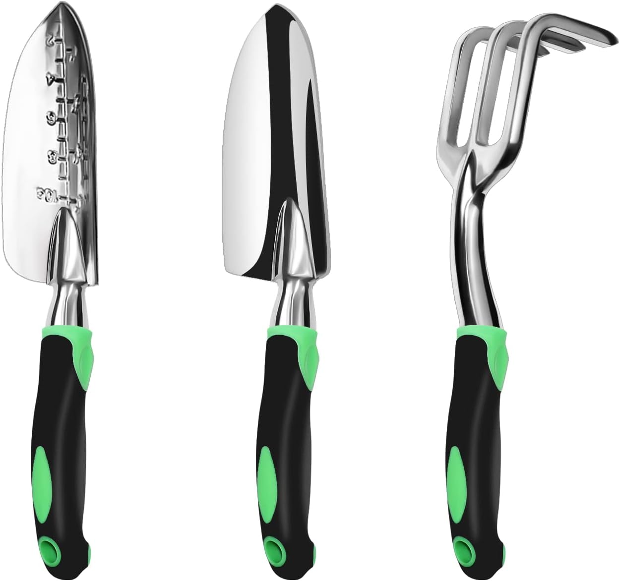 Garden Tool Set 3-Piece with Hand Trowel, Transplant Trowel and Cultivator Hand Rake, Ergonomic Non-Slip Handle