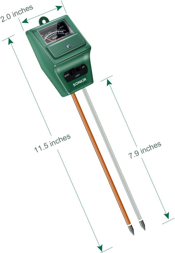 3-in-1 Soil Moisture Light pH Tester for Garden Lawn Farm Indoor Outdoor Use Green
