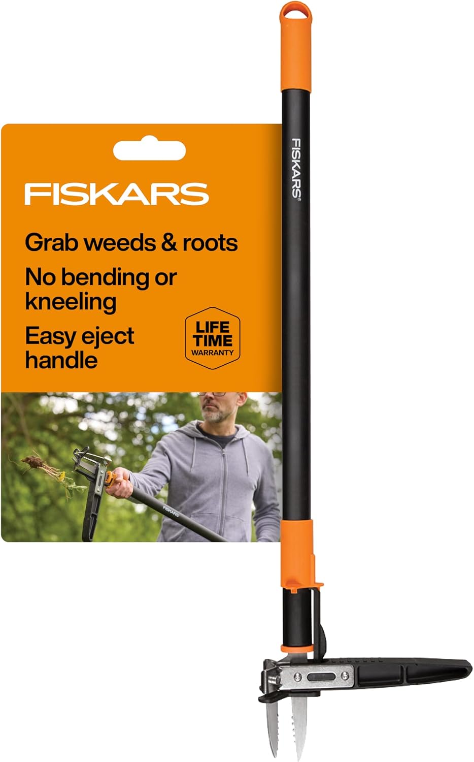 Stand-Up Weed Puller Tool with 4 Serrated Stainless Steel Claws Easy-Eject Long Ergonomic Handle
