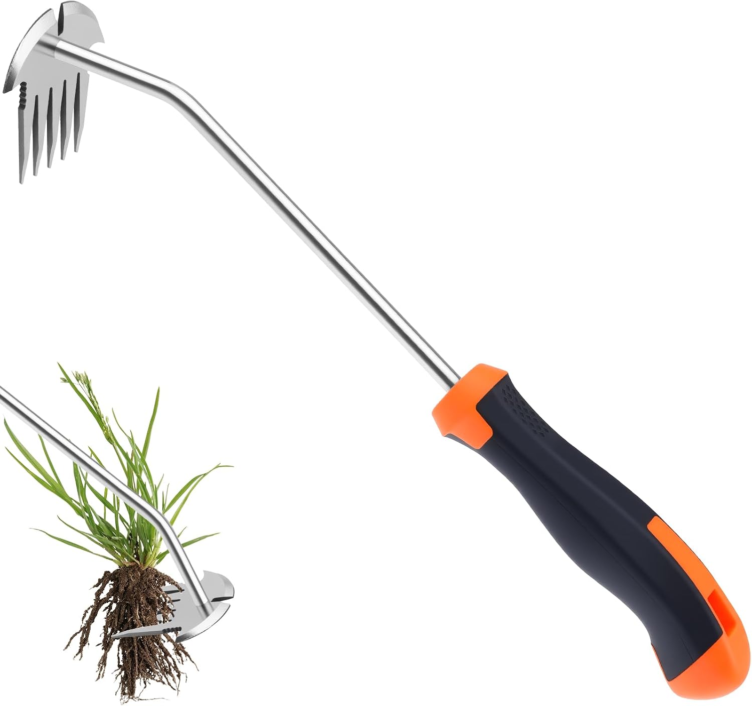 Weed Puller Tool Stainless Steel 5-Teeth Rubber Handle Weeding Tool for Garden Yard Farm