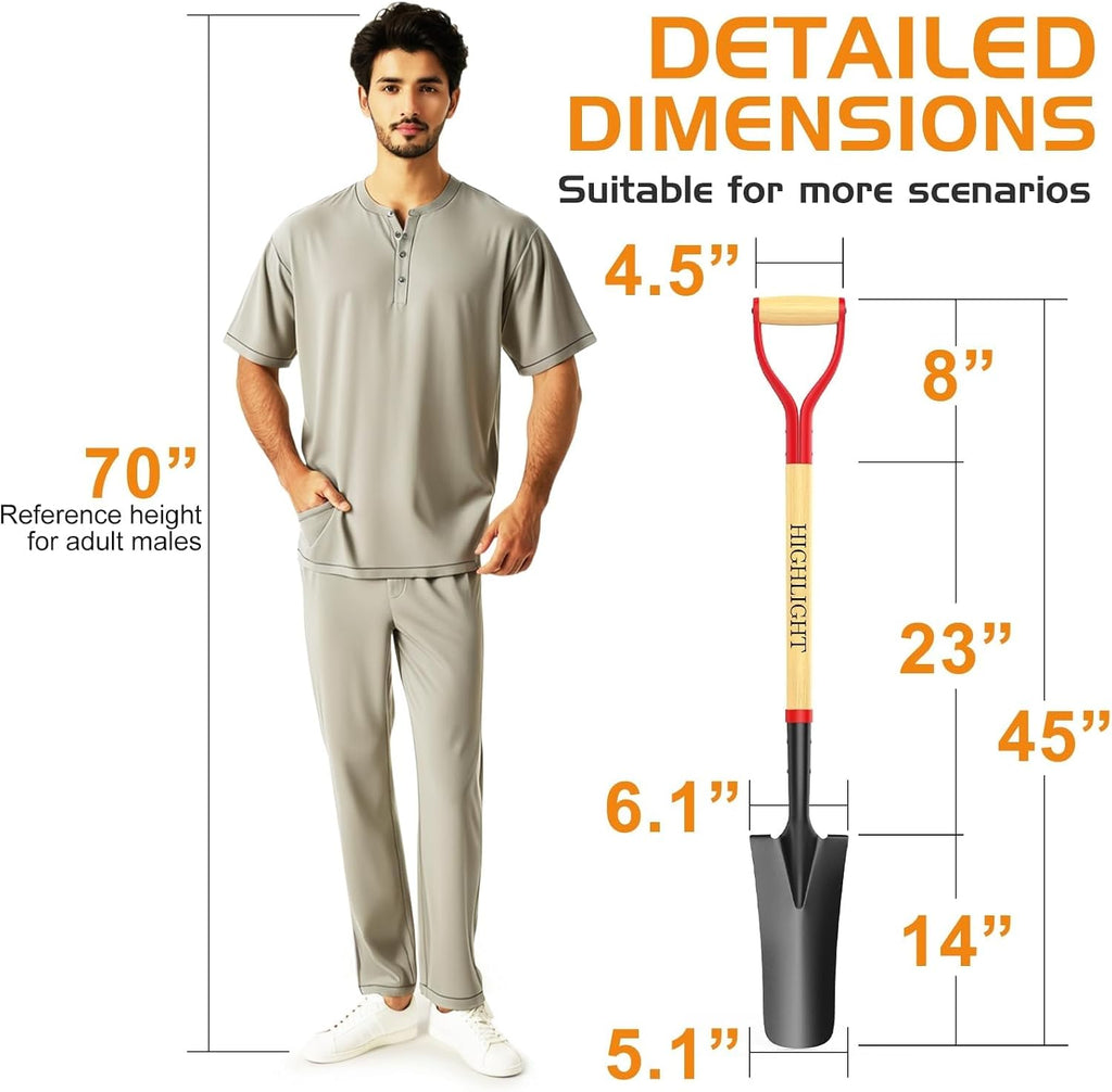 Spade Shovel 45 Inch D-Grip Steel Narrow Transplanting Drain Spade