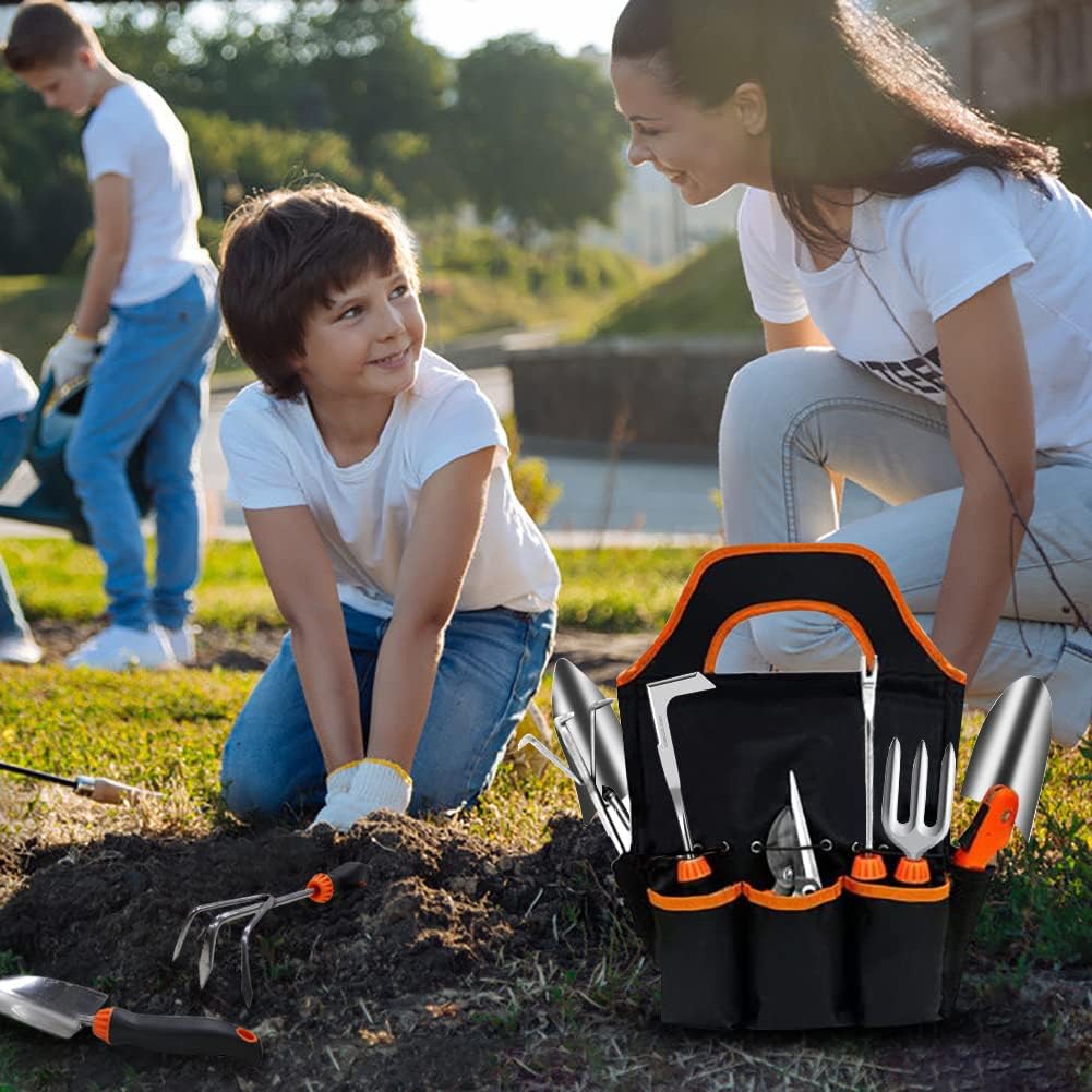 10-Piece Stainless Steel Garden Tool Set with Storage Tote Bag