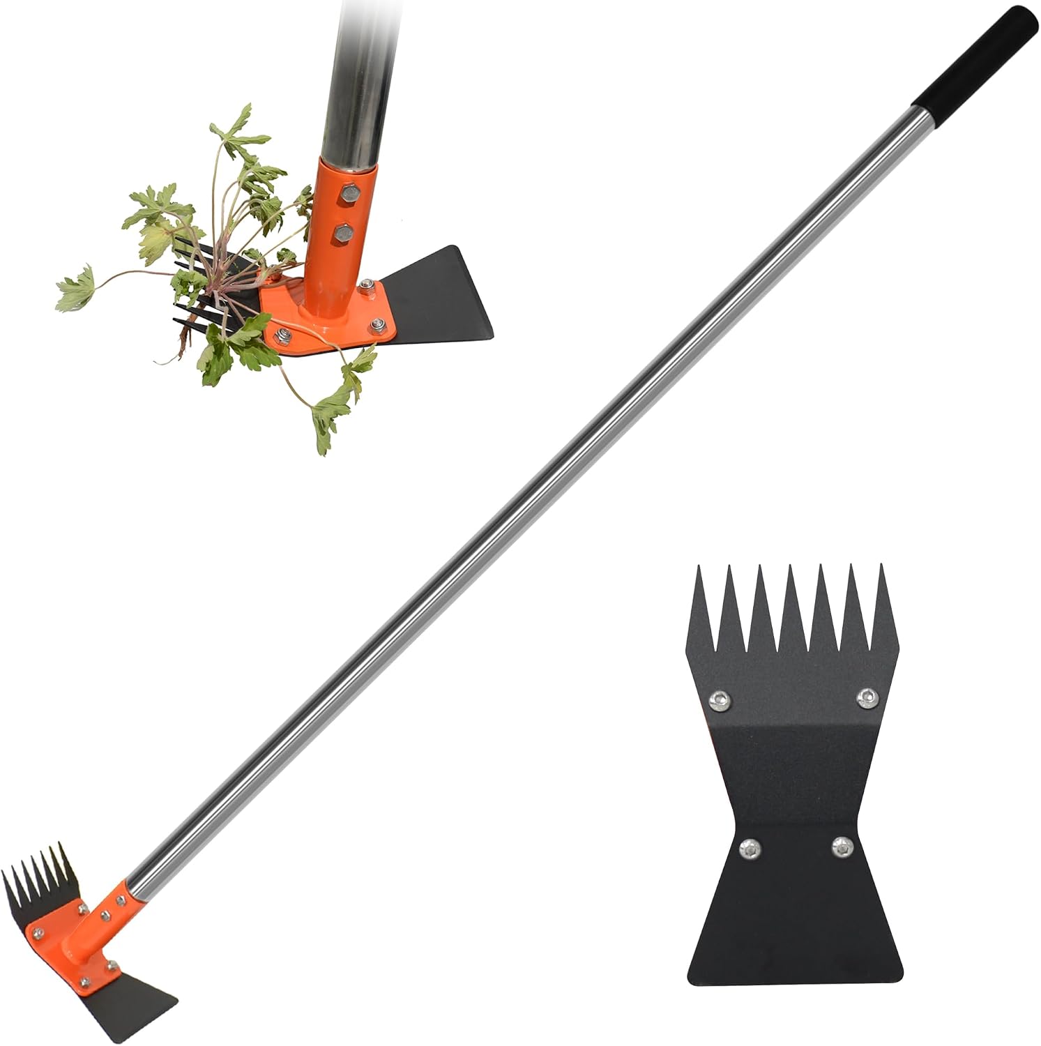 2-in-1 Garden Hoe and Weed Puller Rake with Adjustable Long Handle
