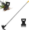 60" Weed Puller Tool with Long Handle and 17" Weeding Tools Gardening Set, Dual Side Hand Weed Rake and Hoe Garden Weeder for Yard, Patio, Lawn