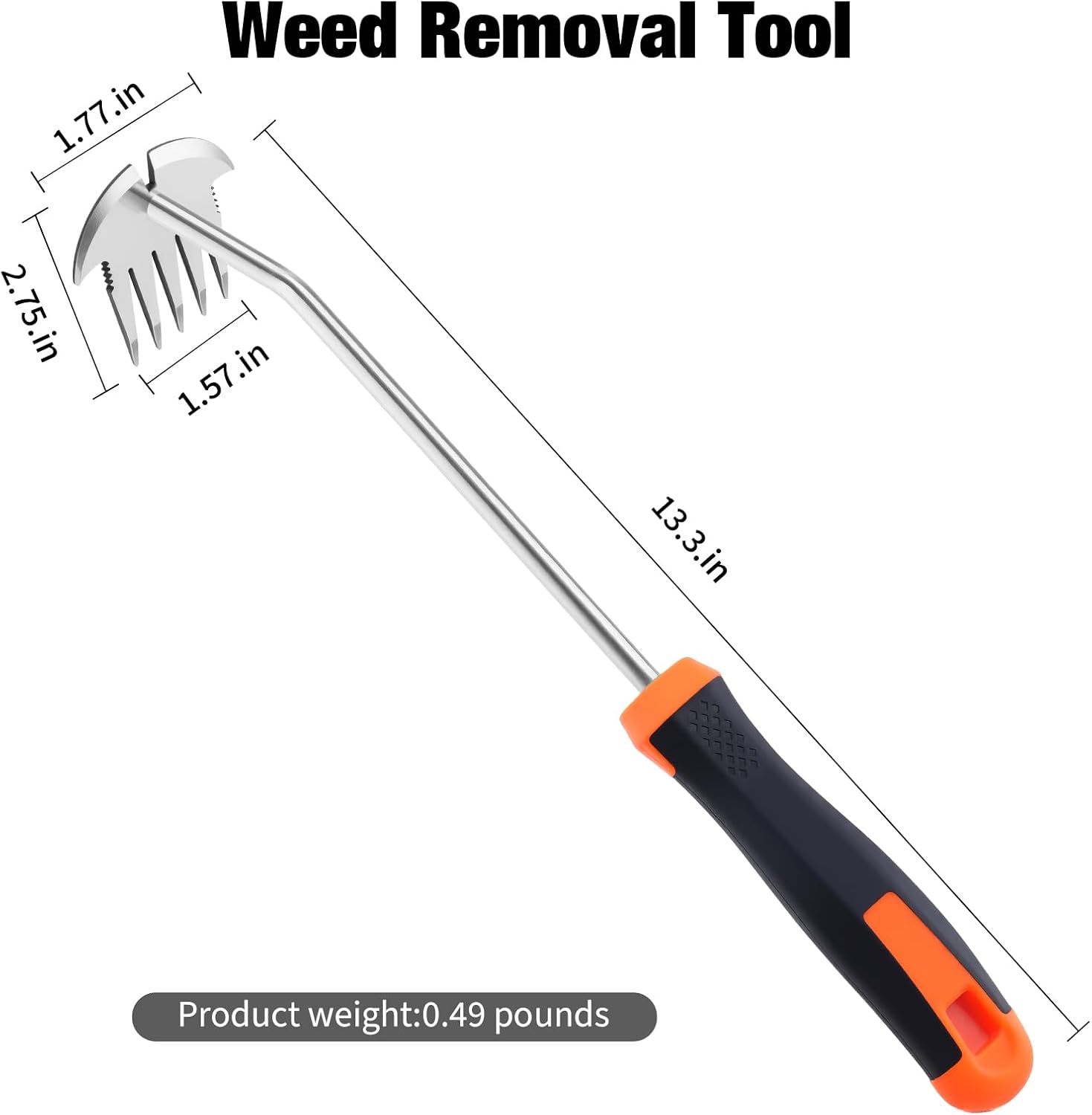 Weed Puller Tool Stainless Steel 5-Teeth Rubber Handle Weeding Tool for Garden Yard Farm