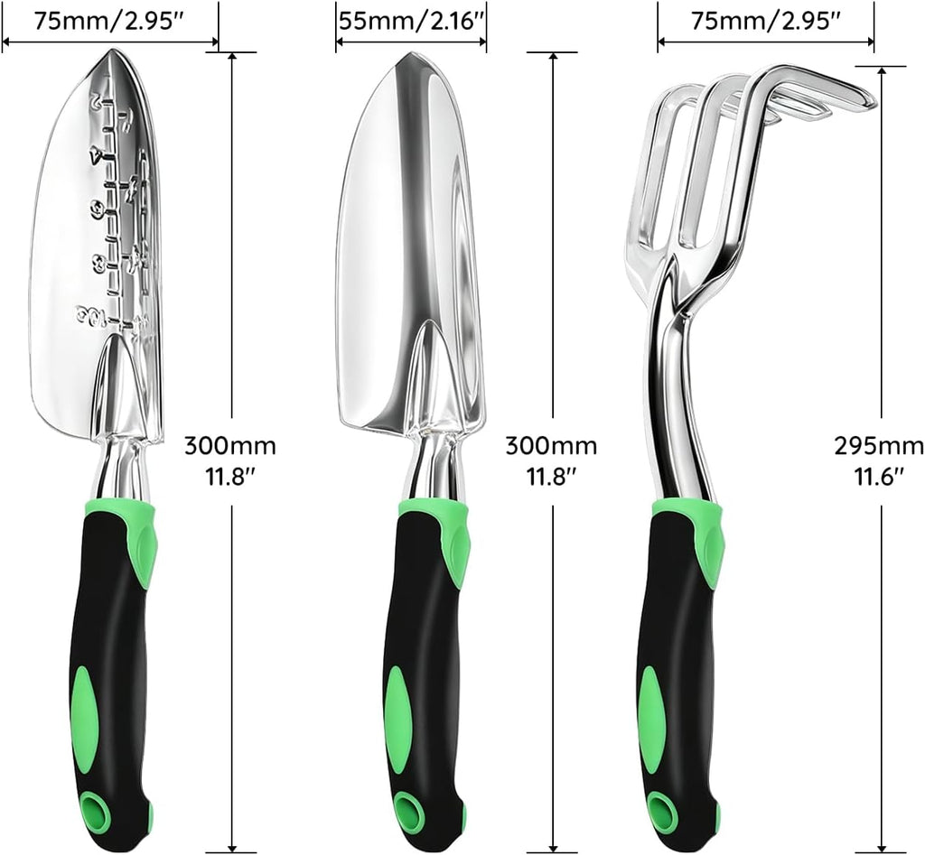 Garden Tool Set 3-Piece with Hand Trowel, Transplant Trowel and Cultivator Hand Rake, Ergonomic Non-Slip Handle
