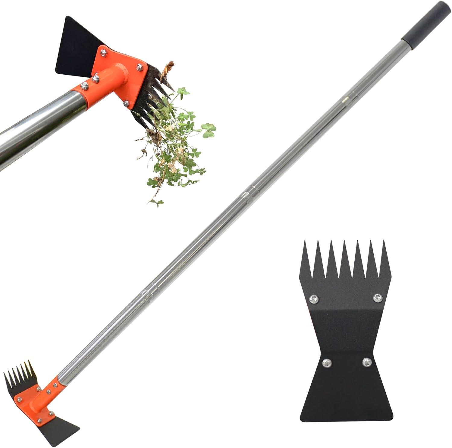 2-in-1 Garden Hoe and Weed Puller Rake with Adjustable Long Handle