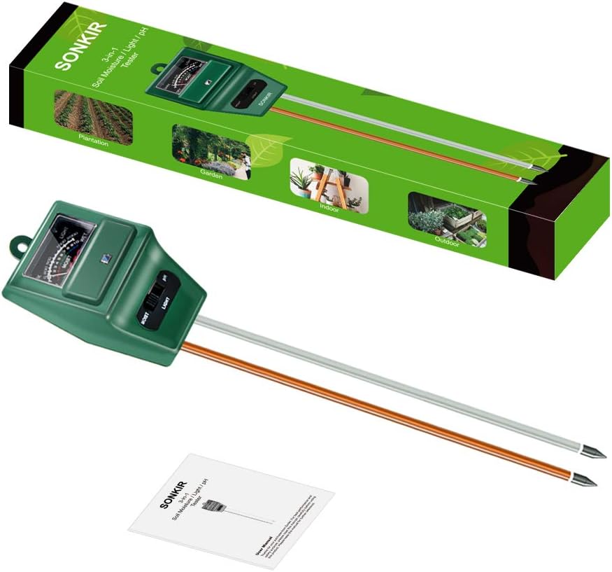 3-in-1 Soil Moisture Light pH Tester for Garden Lawn Farm Indoor Outdoor Use Green