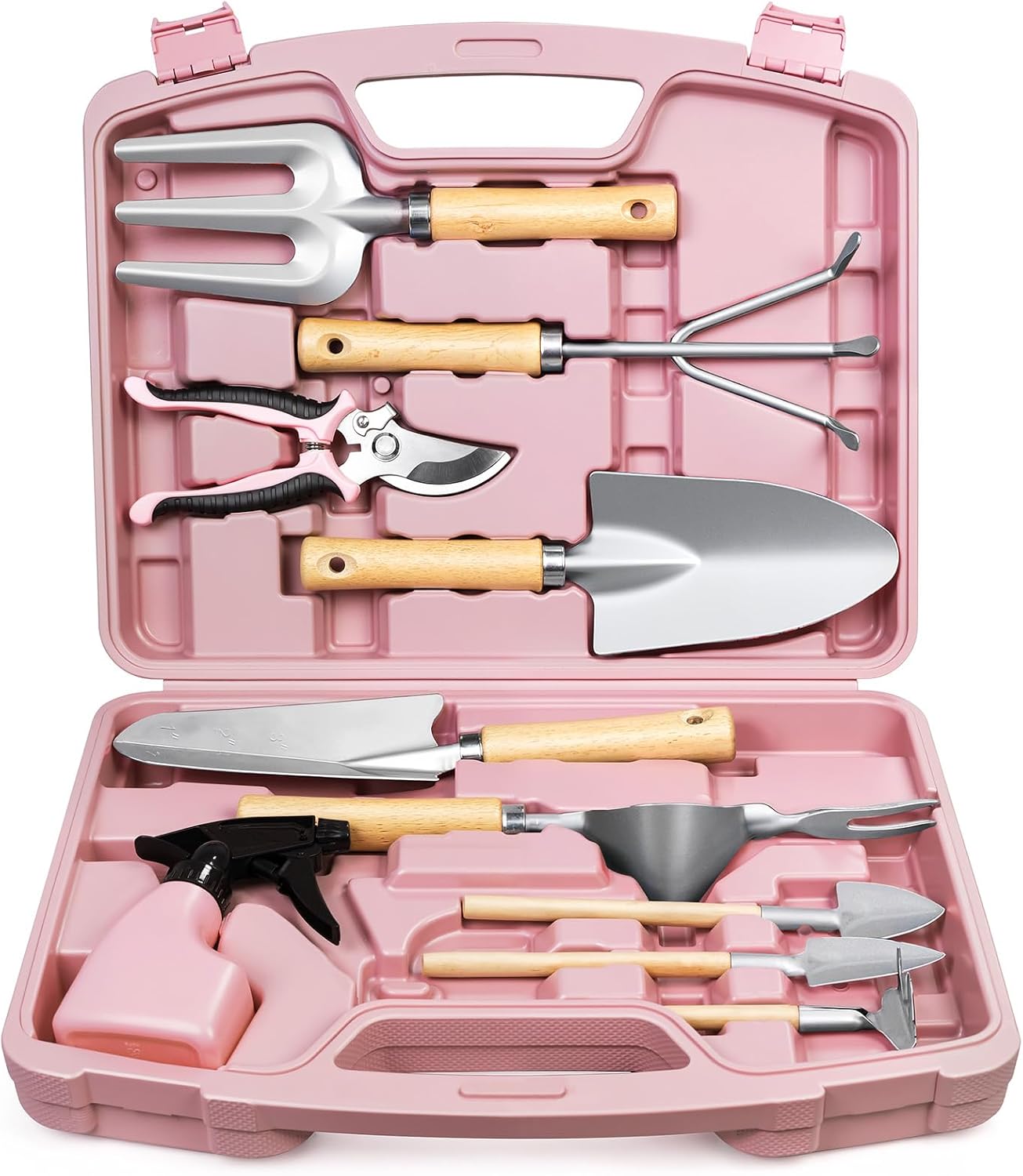 12-Piece Complete Garden Tool Set with Carrying Case, Floral Print Rust-Proof Trowel, Rake, Weeder and Pruner
