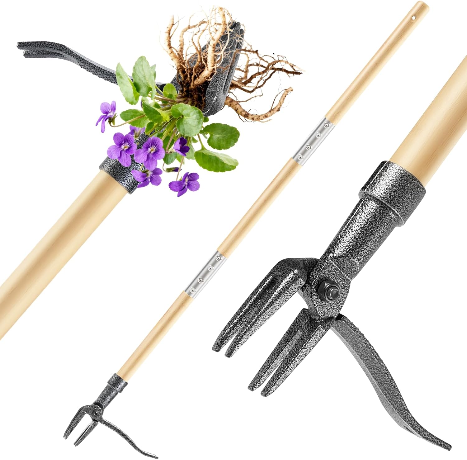 Stand-Up Weed Puller Tool with Long Handle 4-Claw Steel Head