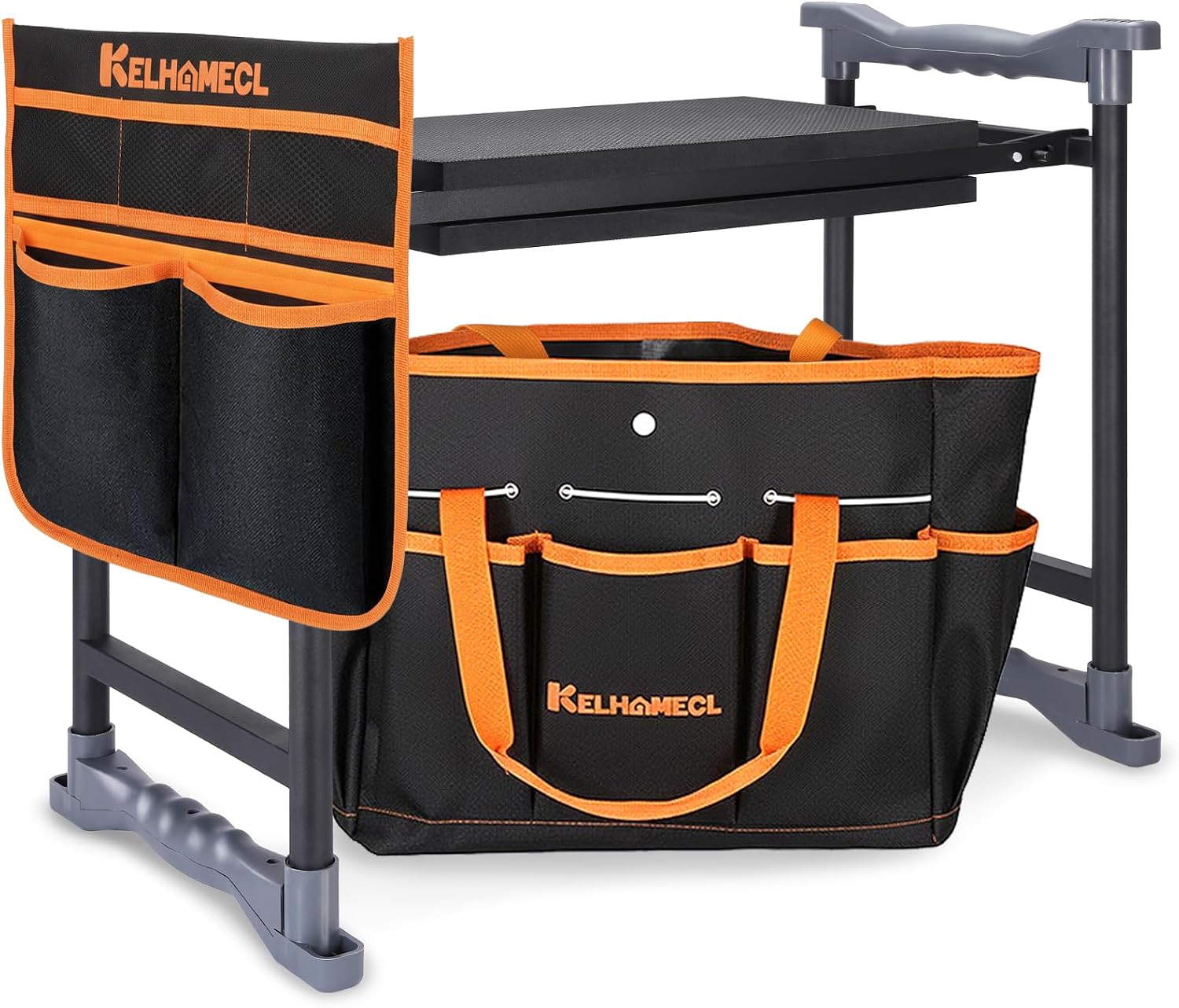 Garden Kneeler and Seat with Extra Wide EVA Pad, Foldable Bench, Tool Pouches