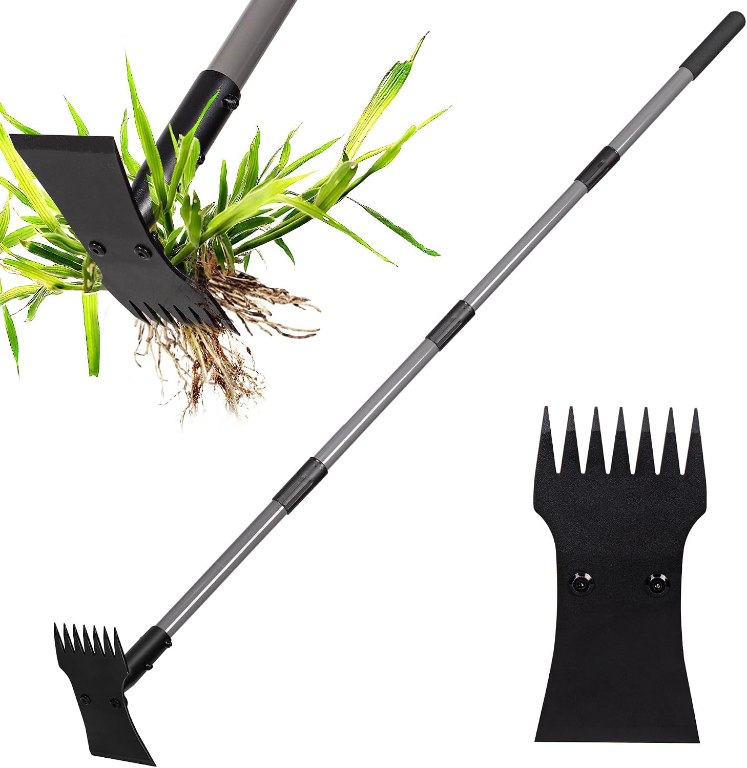 2-in-1 Weed Puller Tool and Garden Hoe with Long Handle Weed Rake