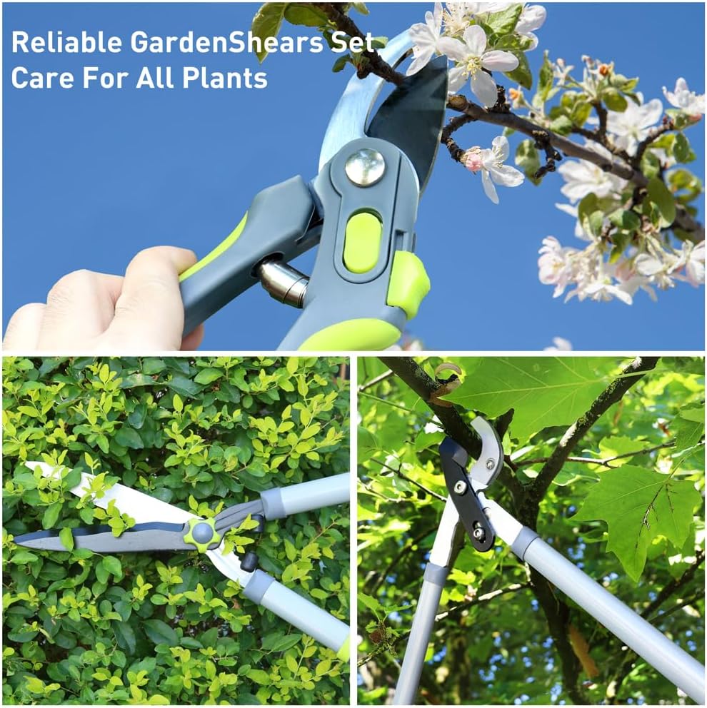 3PCS Garden Pruning Shears Lopper Set with Hedge Clippers and Bypass Pruner