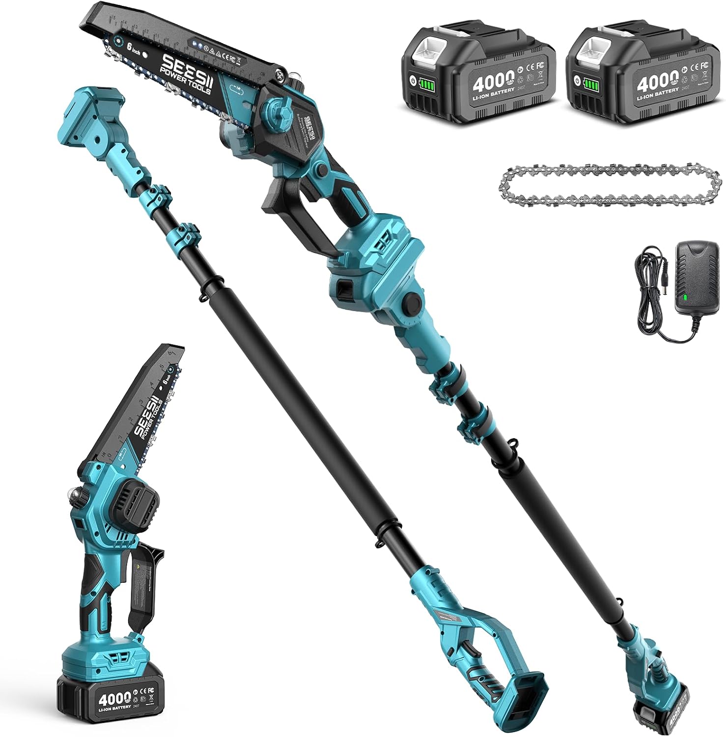 6-Inch Cordless Mini Chainsaw Handheld Electric Power Chain Saw with 2 Batteries for Tree Trimming and Wood Cutting