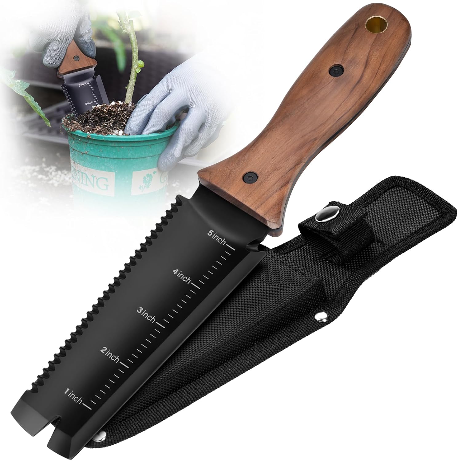 Hori Hori Garden Knife with Sheath for Weeding, Planting, and Digging