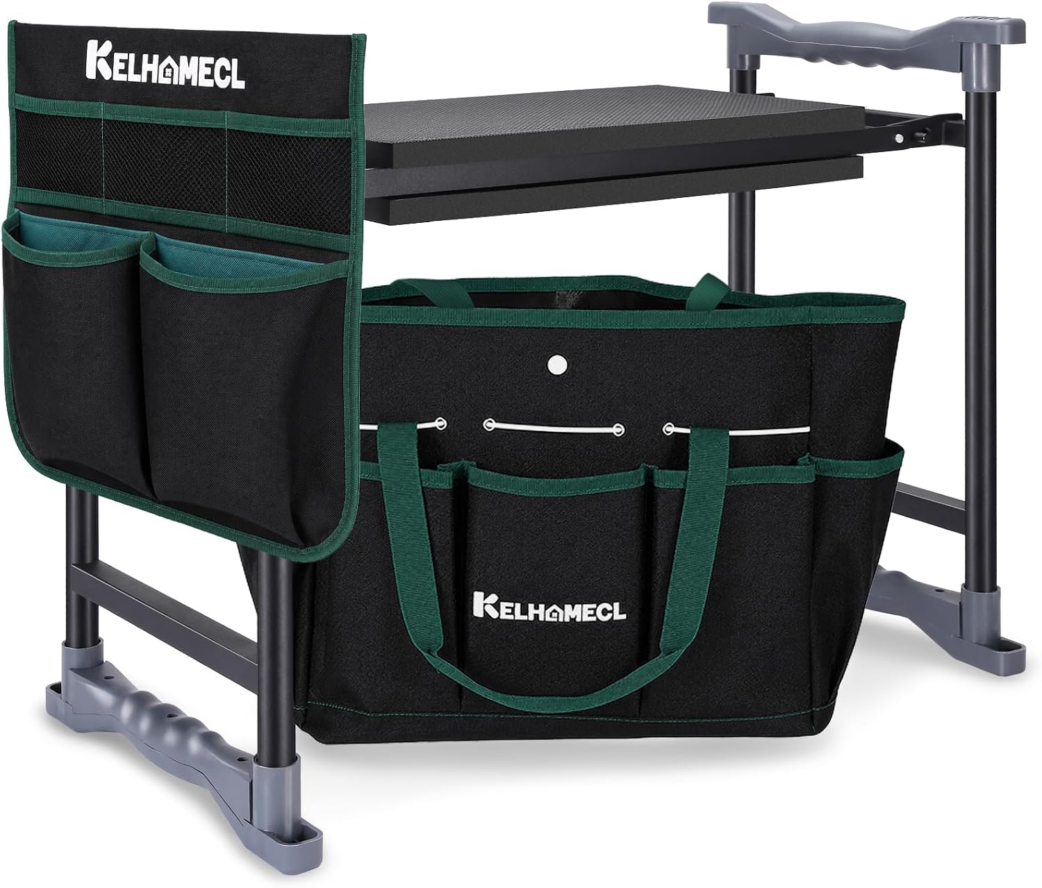 Garden Kneeler and Seat with Extra Wide EVA Pad, Foldable Bench, Tool Pouches