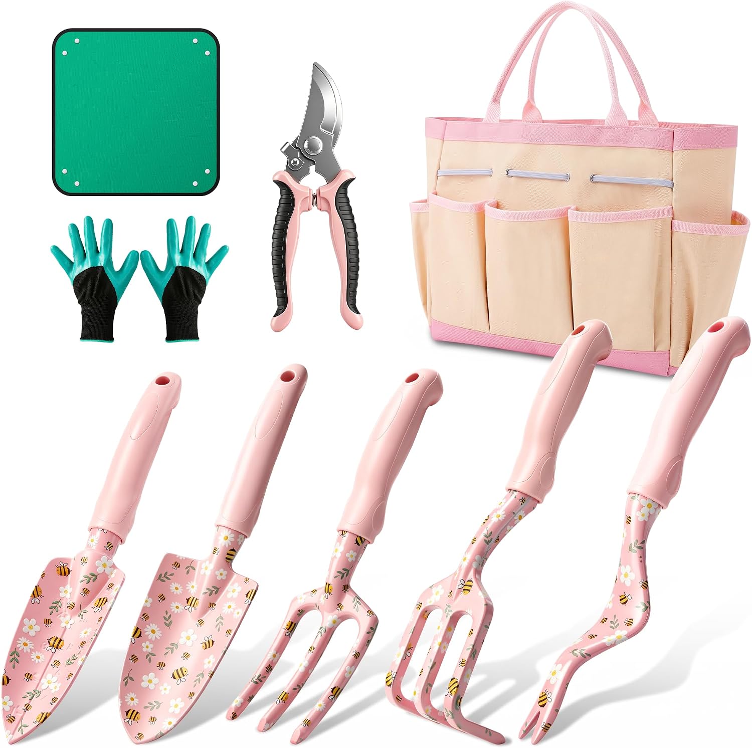 Garden Tool Set with Gloves Bag Pruner Saw Trowel Rake for Weeding Planting
