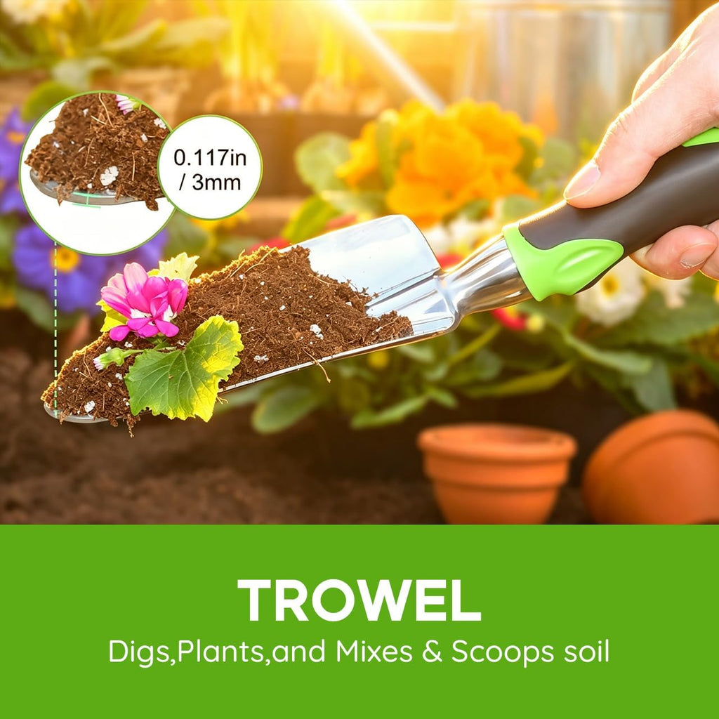 Garden Tool Set 3-Piece with Hand Trowel, Transplant Trowel and Cultivator Hand Rake, Ergonomic Non-Slip Handle