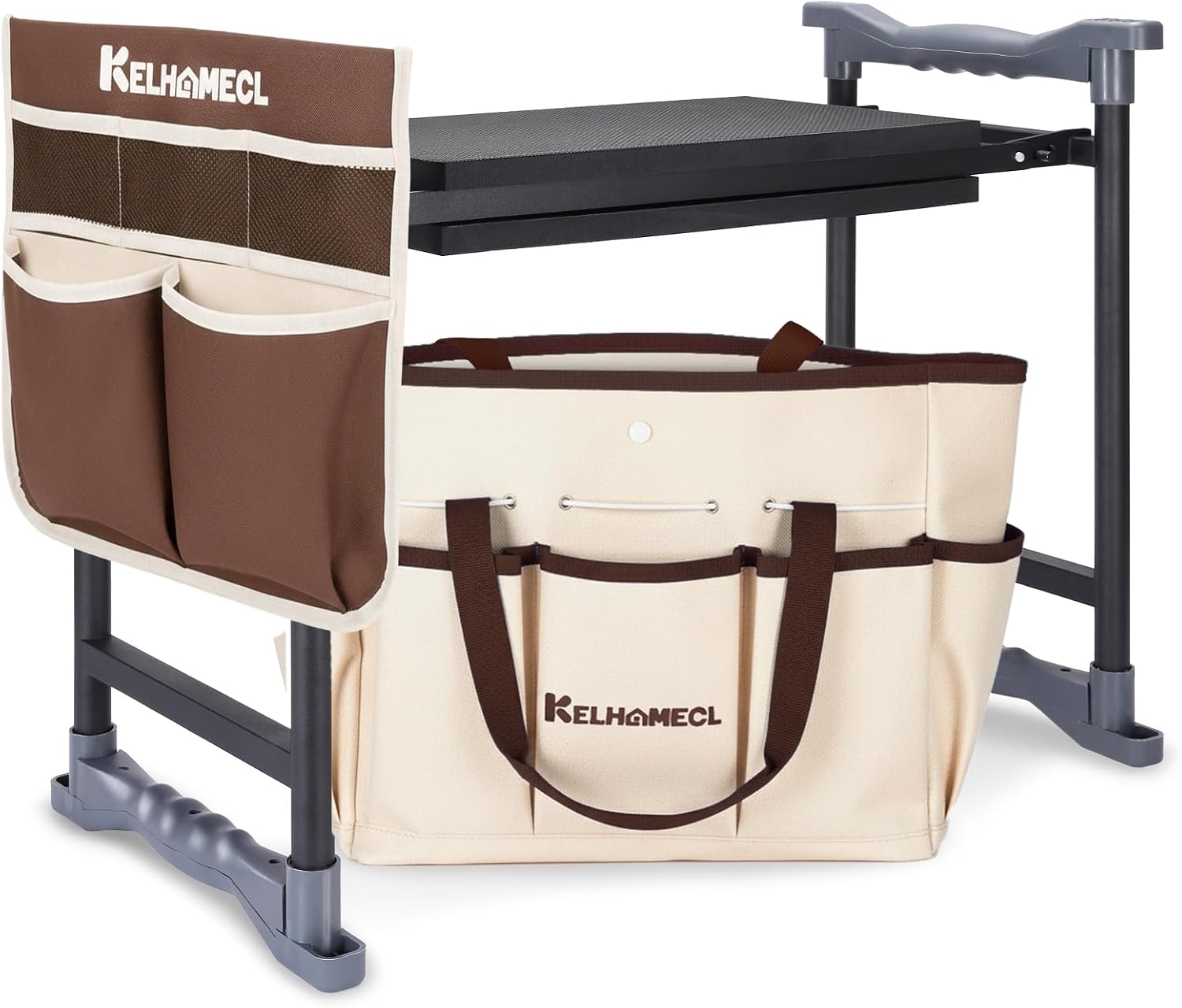 Garden Kneeler and Seat with Extra Wide EVA Pad, Foldable Bench, Tool Pouches