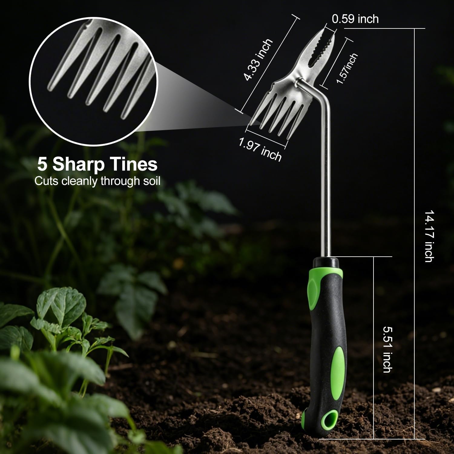 2-in-1 Hand Weeder Puller Heavy Duty Stainless Steel Deep Root Remover Tool