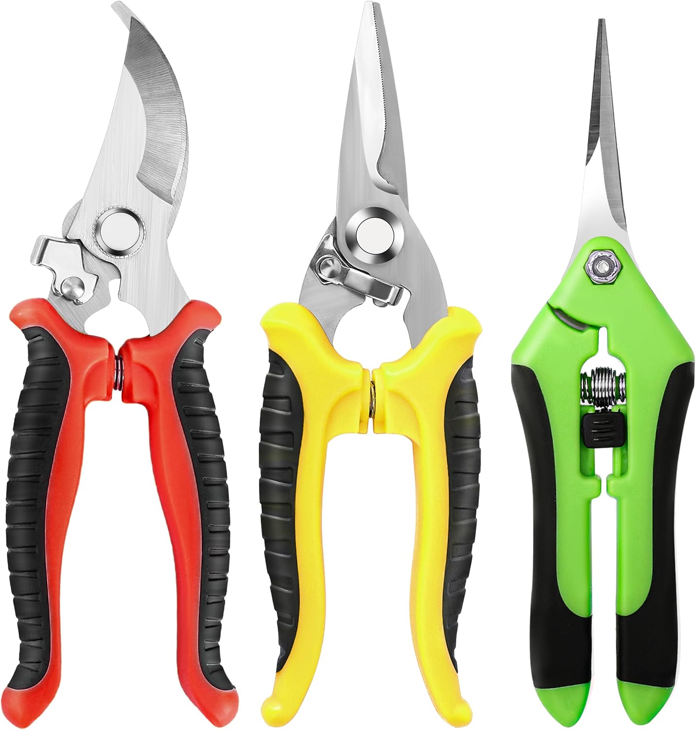 3 Pack Garden Pruning Shears Scissors Clippers Stainless Steel, Non-Slip Ergonomic Handle, Safety Lock