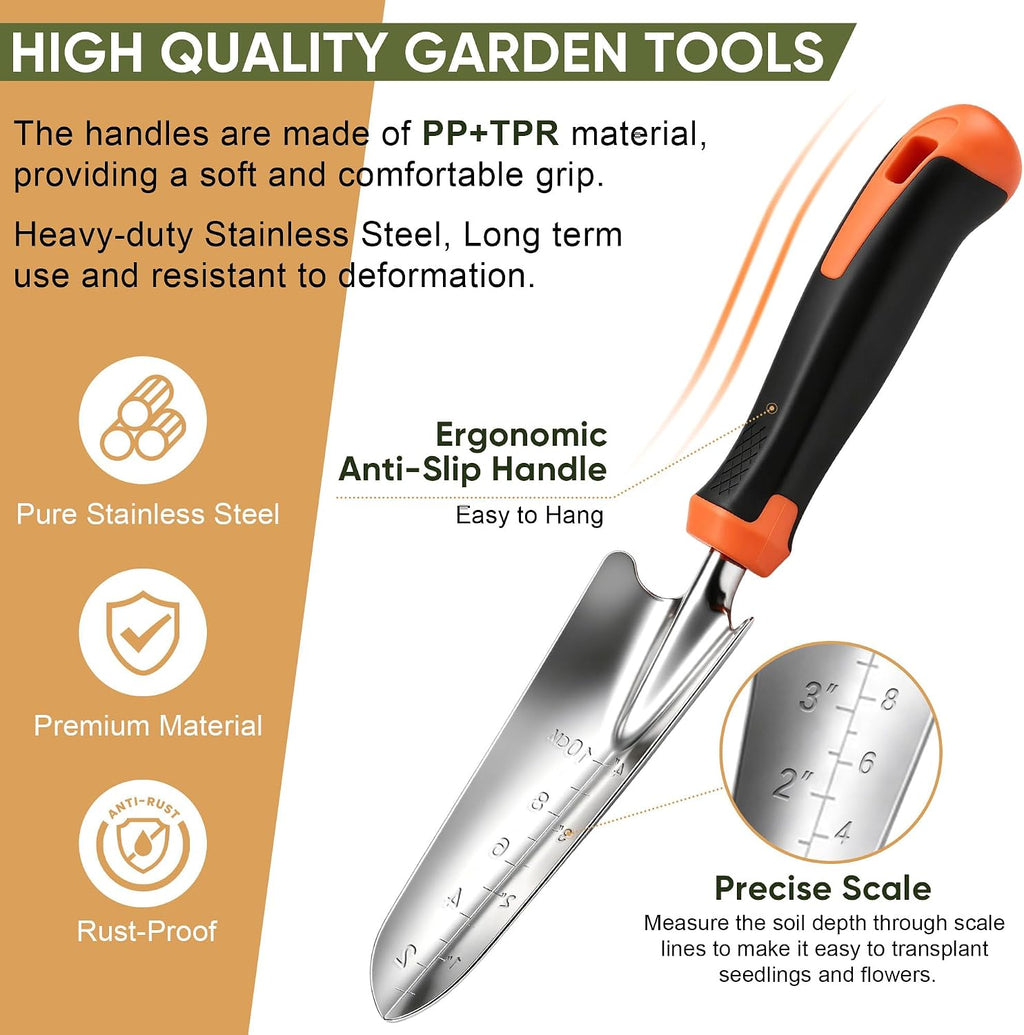 8 Pcs Stainless Steel Heavy Duty Garden Tool Set with Ergonomic Grip