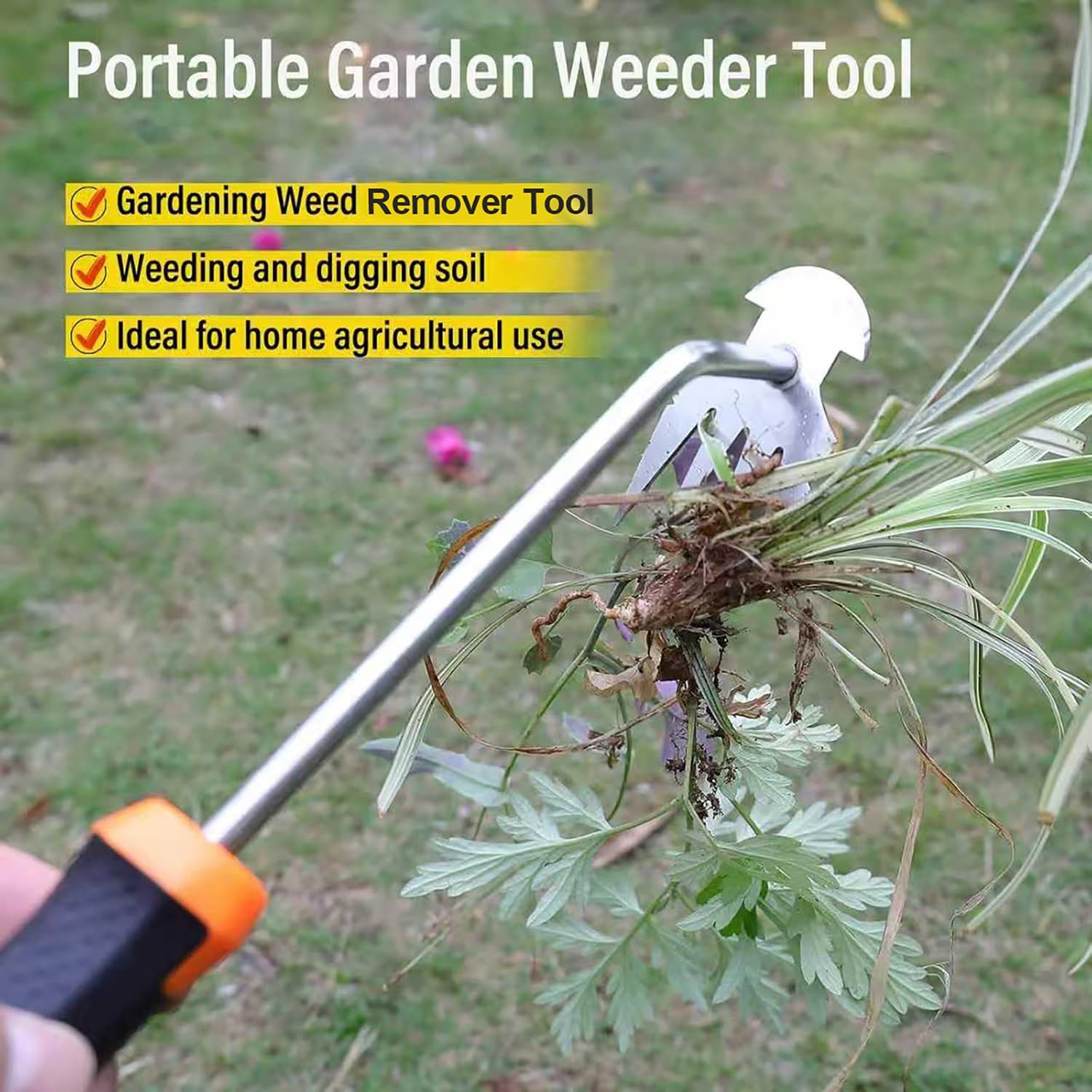 Weed Remover Tool Portable Garden Weeder with Rubber Handle