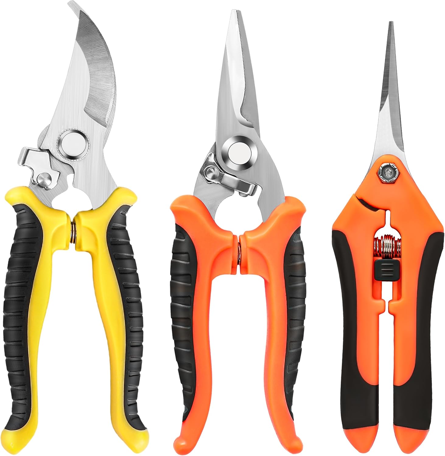 3 Pack Garden Pruning Shears Scissors Clippers Stainless Steel, Non-Slip Ergonomic Handle, Safety Lock