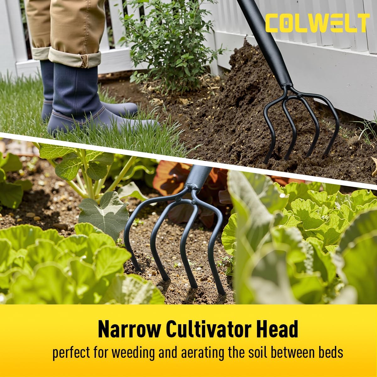 4 Tine Garden Cultivator Rake with Long Handle for Digging Loosening Weeding