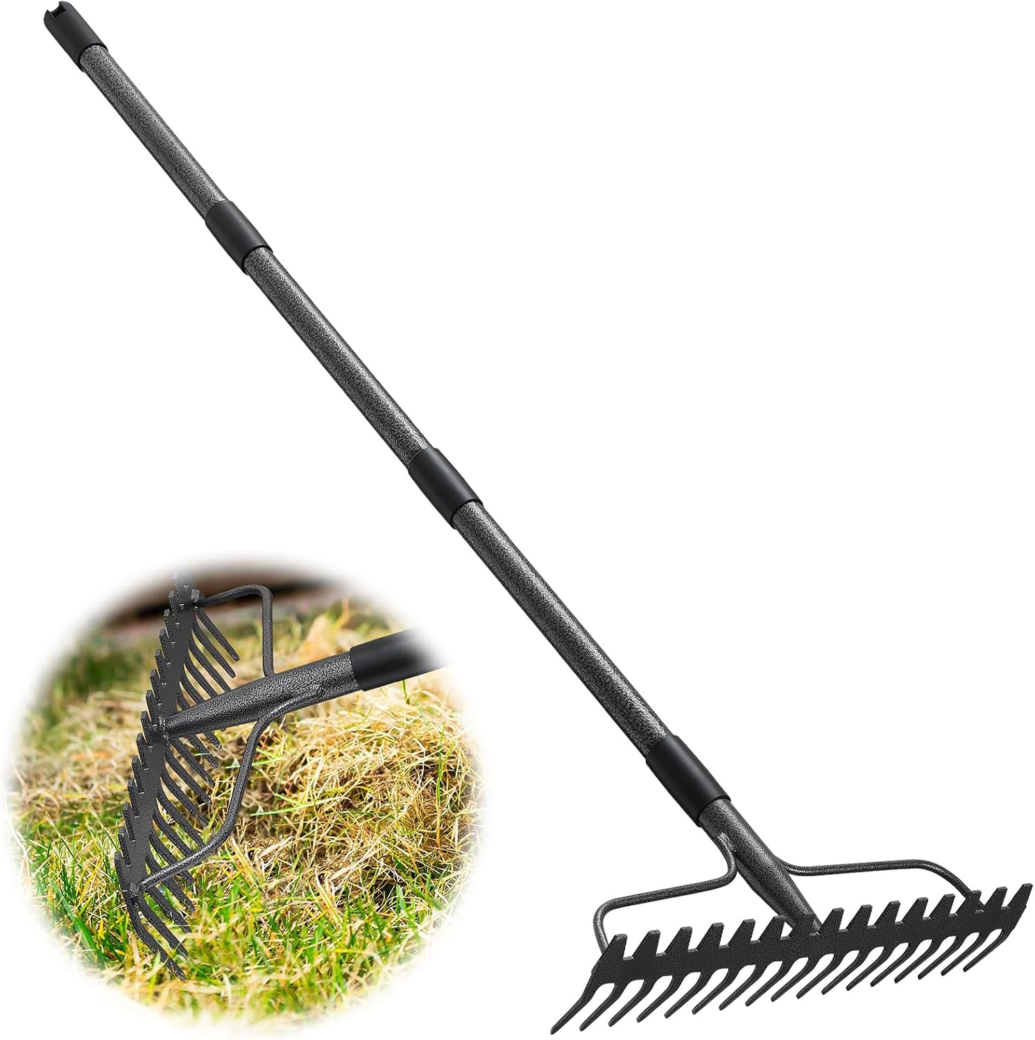 Heavy Duty Metal Garden Bow Rake with 17 Tines and Long Handle