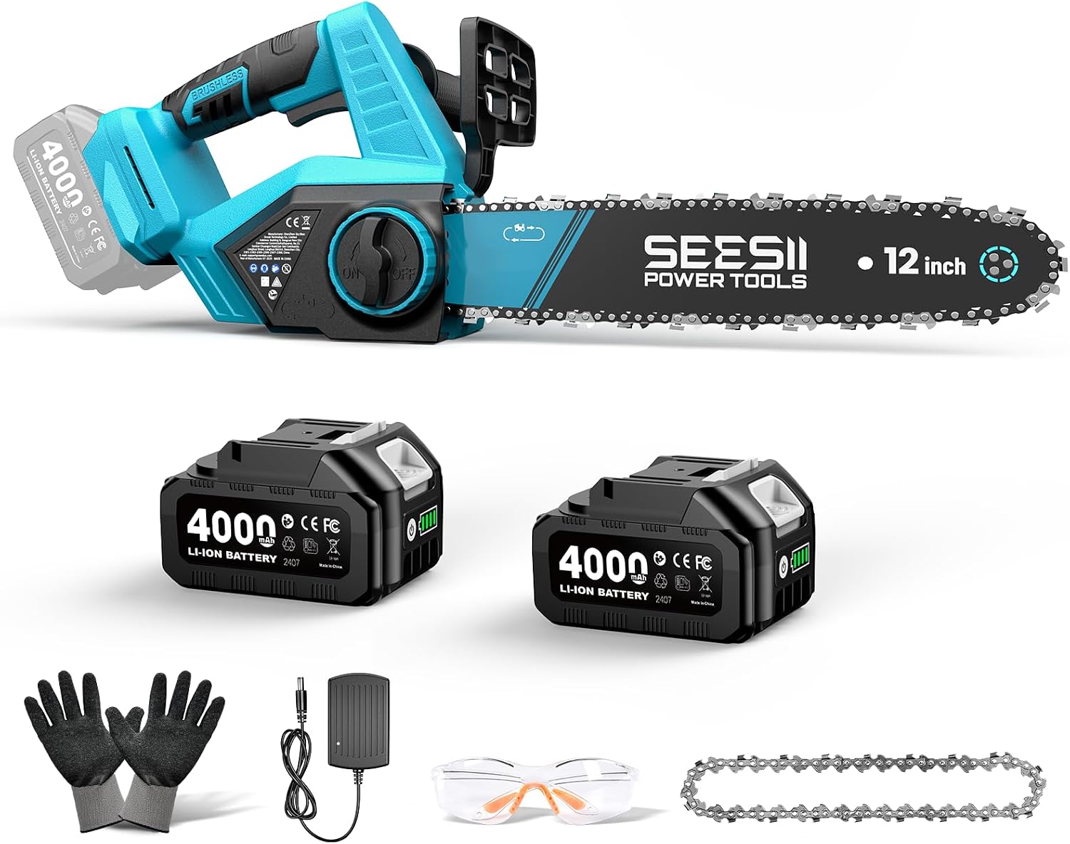 6-Inch Cordless Mini Chainsaw Handheld Electric Power Chain Saw with 2 Batteries for Tree Trimming and Wood Cutting