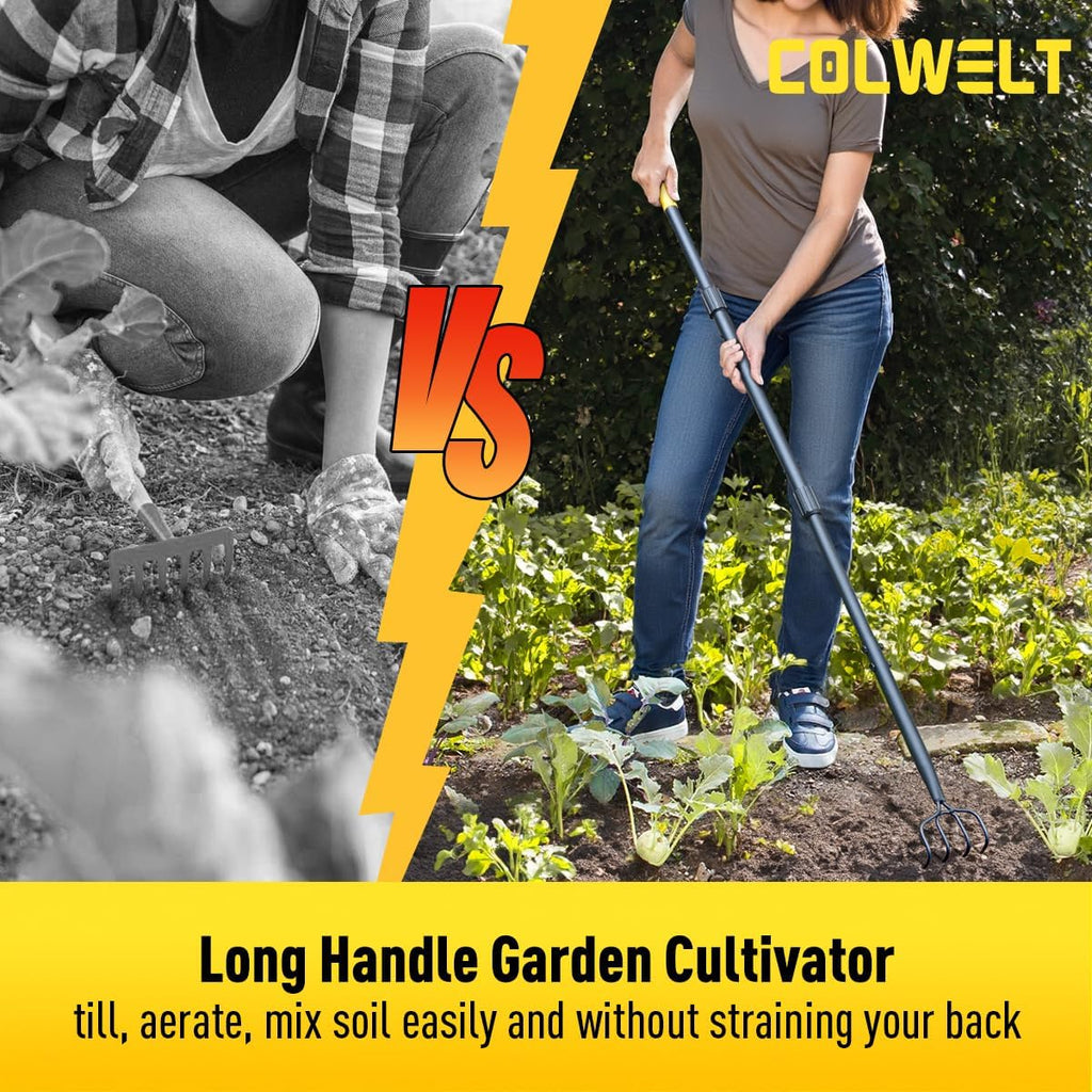 4 Tine Garden Cultivator Rake with Long Handle for Digging Loosening Weeding