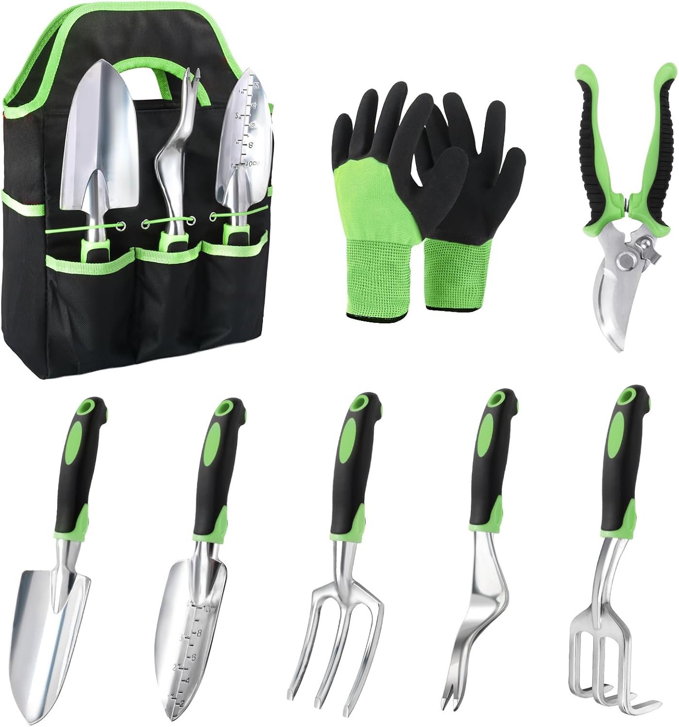 8-Piece Garden Hand Tool Set with Storage Bag and Gloves, Green
