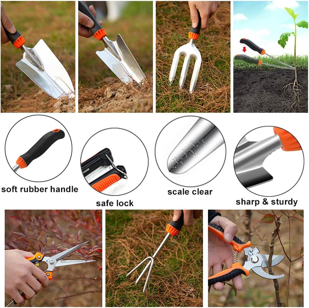 10-Piece Stainless Steel Garden Tool Set with Storage Tote Bag