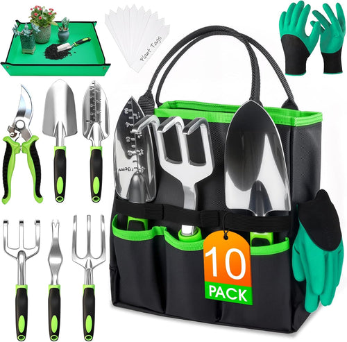 10-Piece Heavy Duty Gardening Hand Tools Kit with Storage Tote Bag