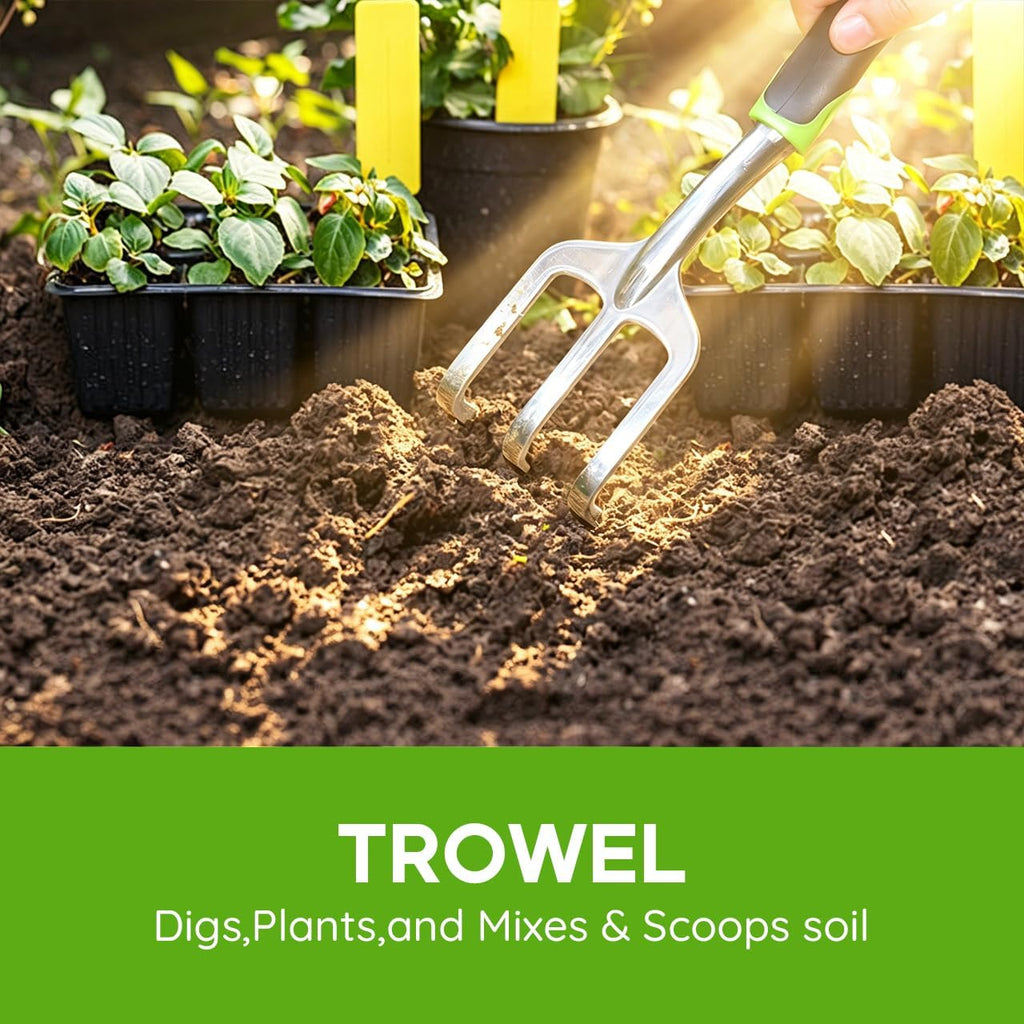 Garden Tool Set 3-Piece with Hand Trowel, Transplant Trowel and Cultivator Hand Rake, Ergonomic Non-Slip Handle