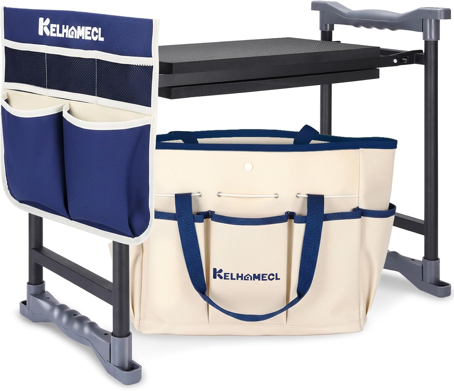 Garden Kneeler and Seat with Extra Wide EVA Pad, Foldable Bench, Tool Pouches