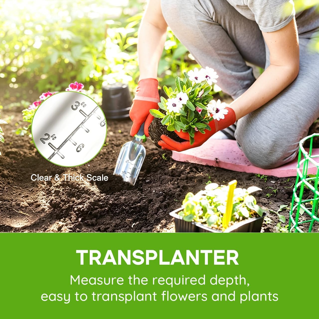 Garden Tool Set 3-Piece with Hand Trowel, Transplant Trowel and Cultivator Hand Rake, Ergonomic Non-Slip Handle