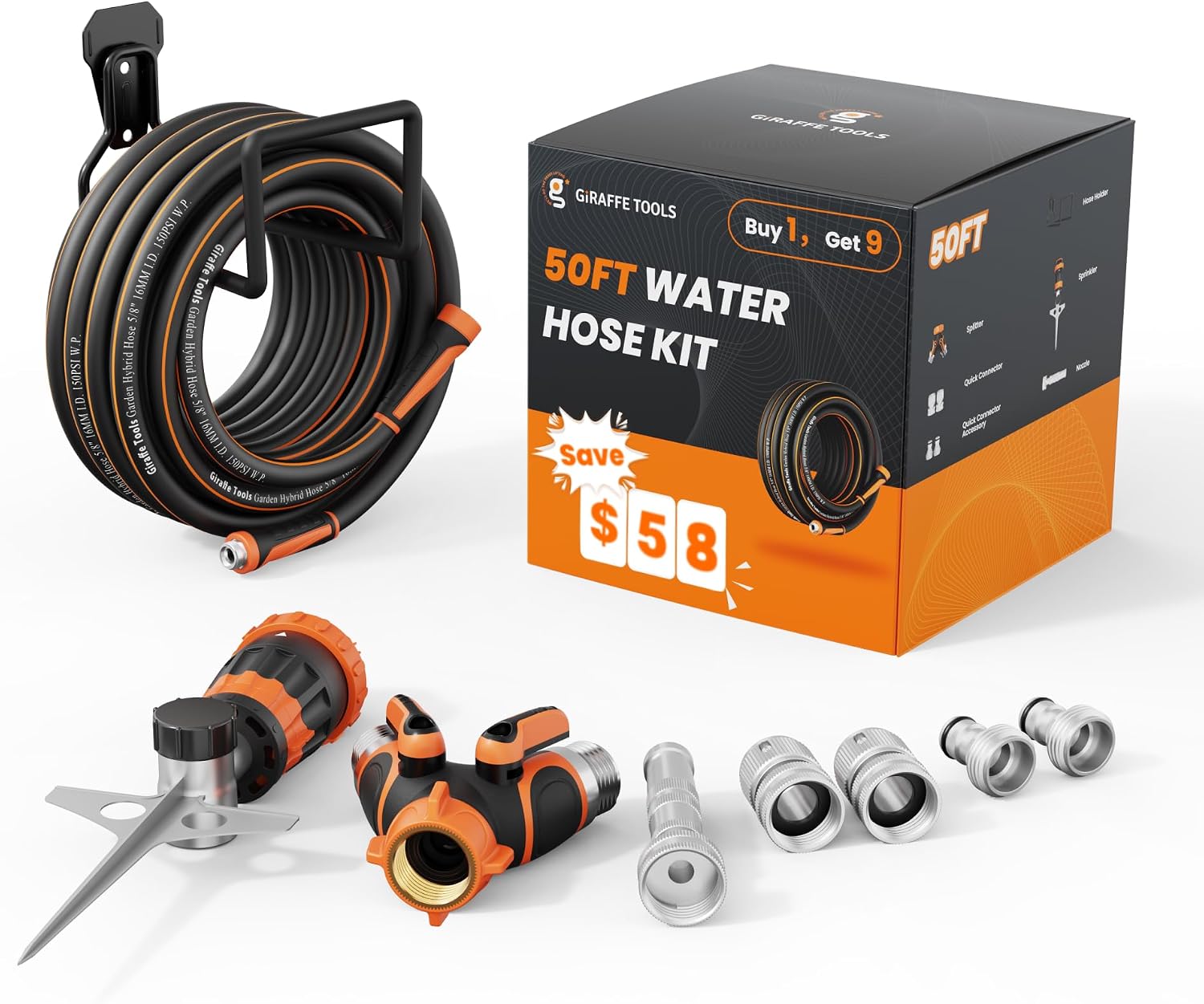 Garden Hose 5/8 Inch Flexible Lightweight Hybrid Hose with Swivel Handle