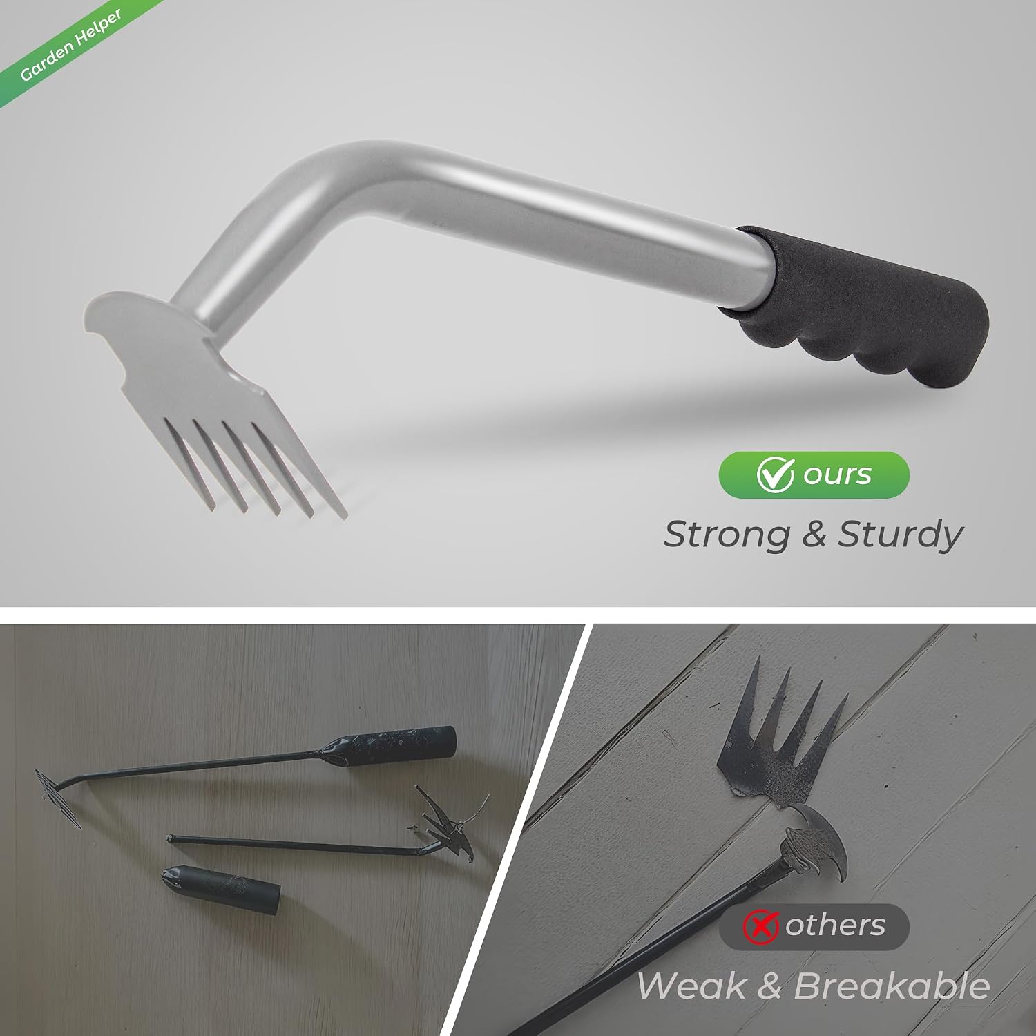 Weed Puller Tool 5-Tine Manganese Steel Hand Weeder with Ergonomic Grip