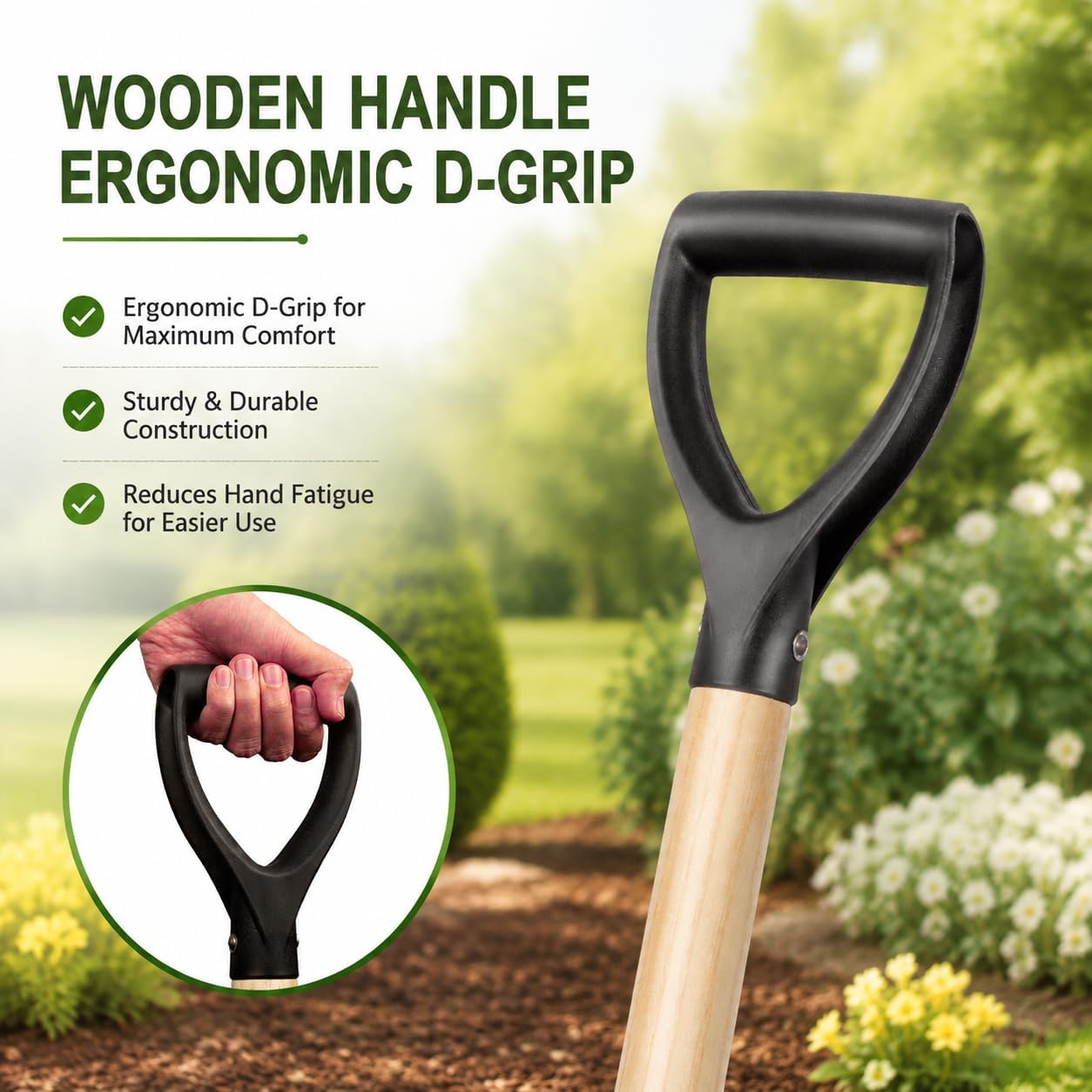 Round Shovel for Digging with D-Handle and Wooden Grip, 41 Inches