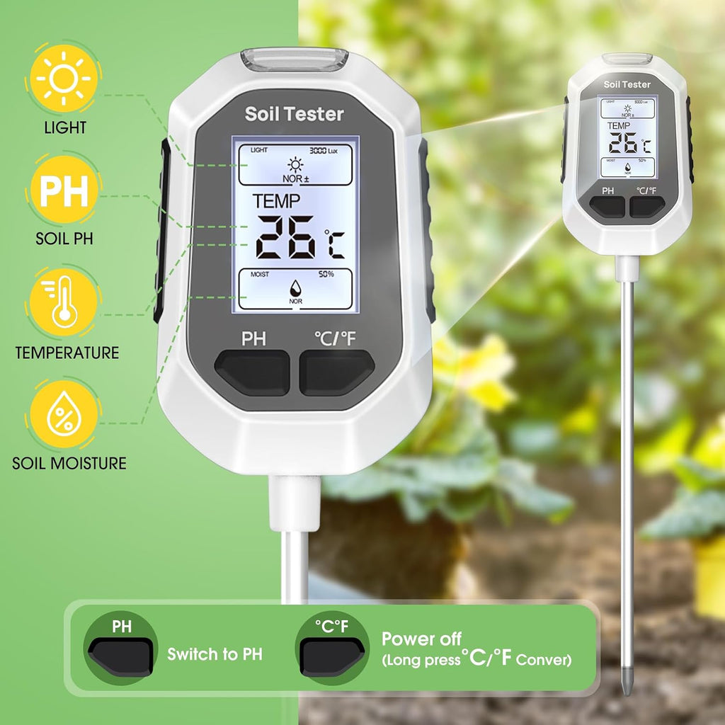 4-in-1 Soil Moisture Meter Digital Plant Tester with Backlight LCD Display