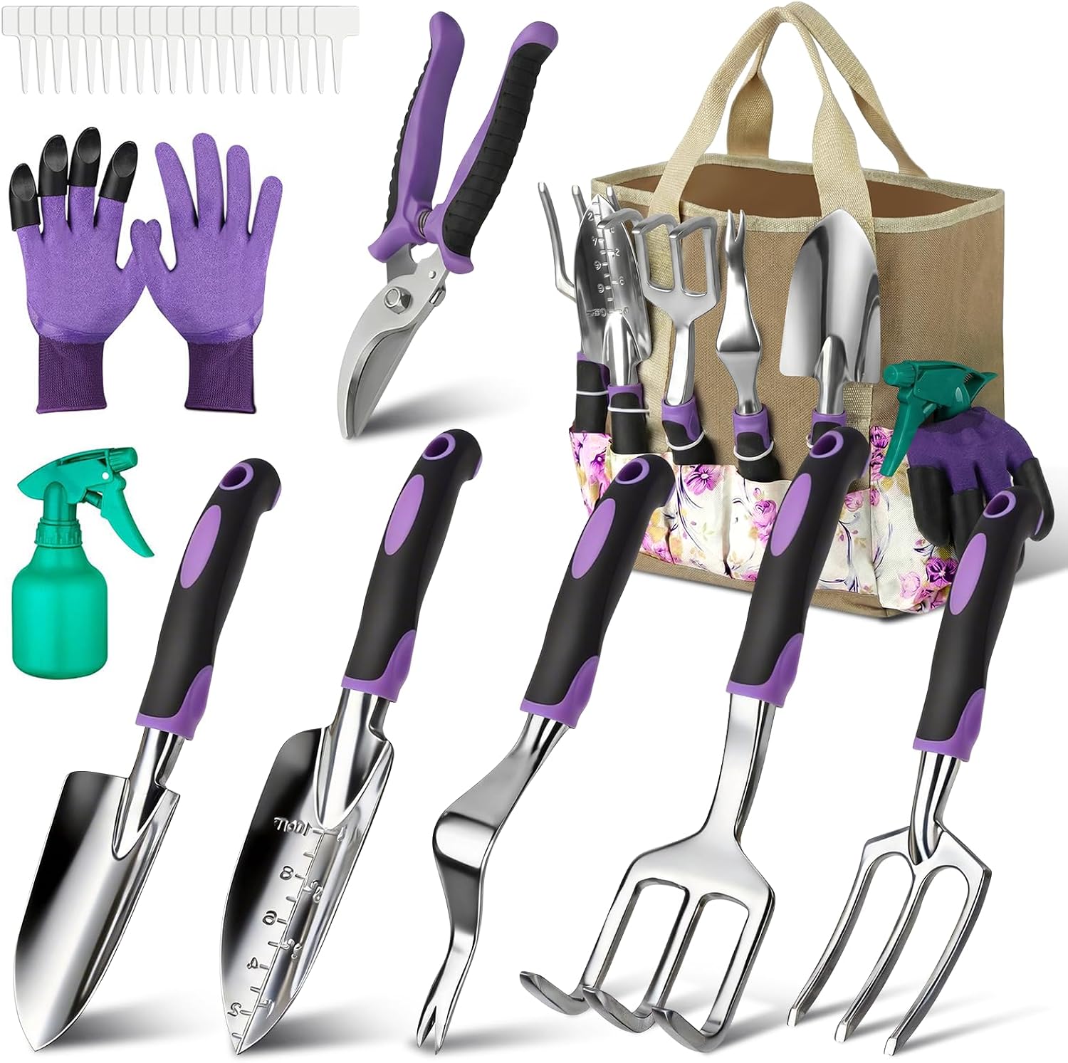 30-Piece Stainless Steel Garden Tools Set with Tote Bag and Ergonomic Rubber Handles