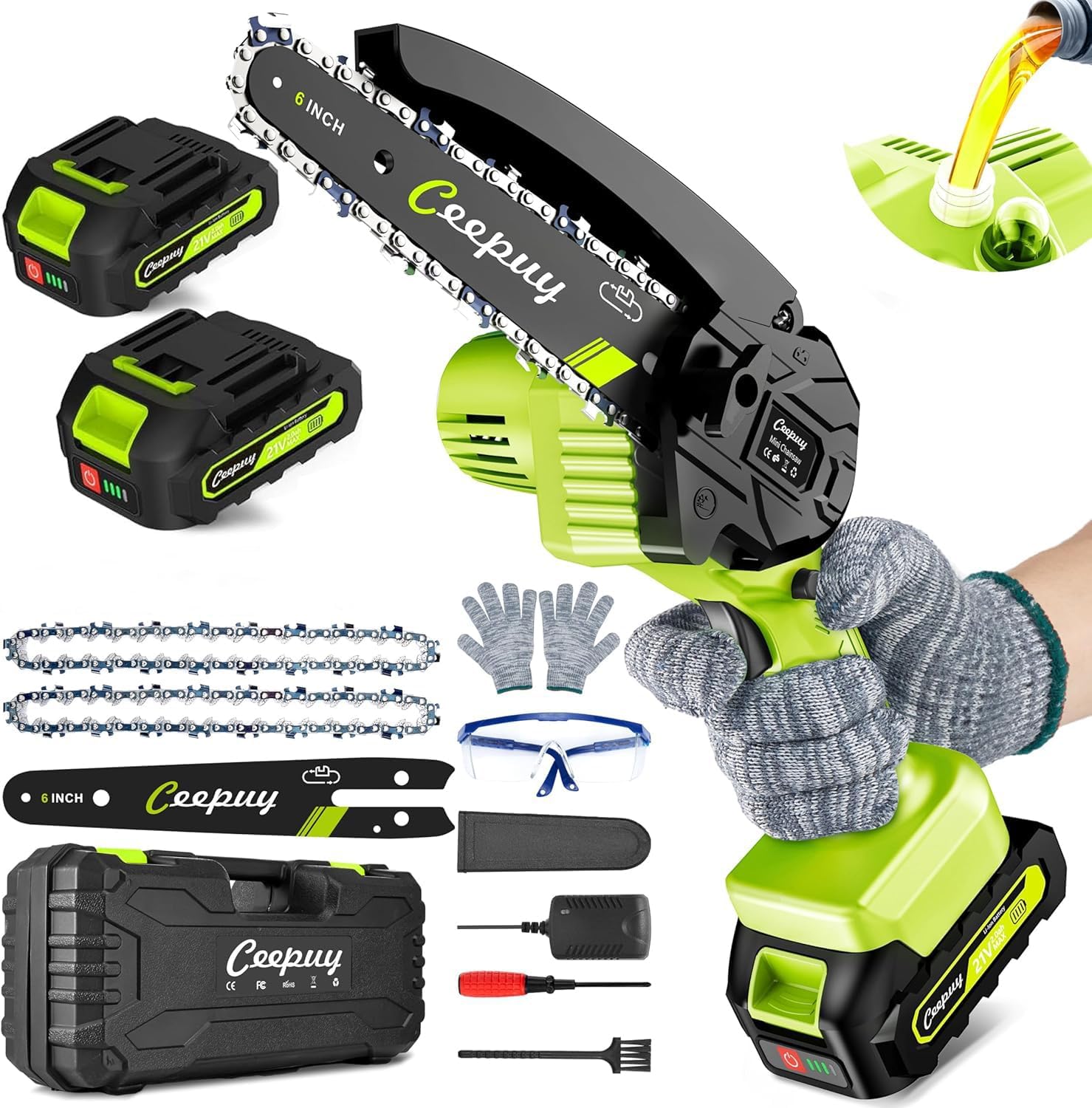 Mini Chainsaw Cordless 6 Inch Portable Electric Handheld Saw for Trees Branches