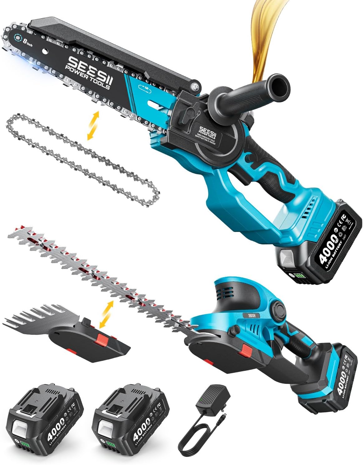 6-Inch Cordless Mini Chainsaw Handheld Electric Power Chain Saw with 2 Batteries for Tree Trimming and Wood Cutting