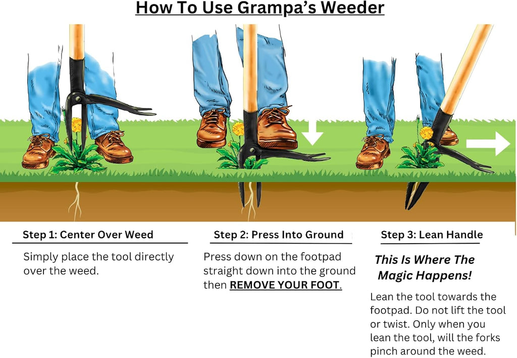 Stand Up Weed Puller Tool with 4-Claw Steel Head and Long Handle