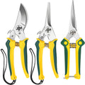 3 Pack Garden Pruning Shears Scissors Clippers Stainless Steel, Non-Slip Ergonomic Handle, Safety Lock