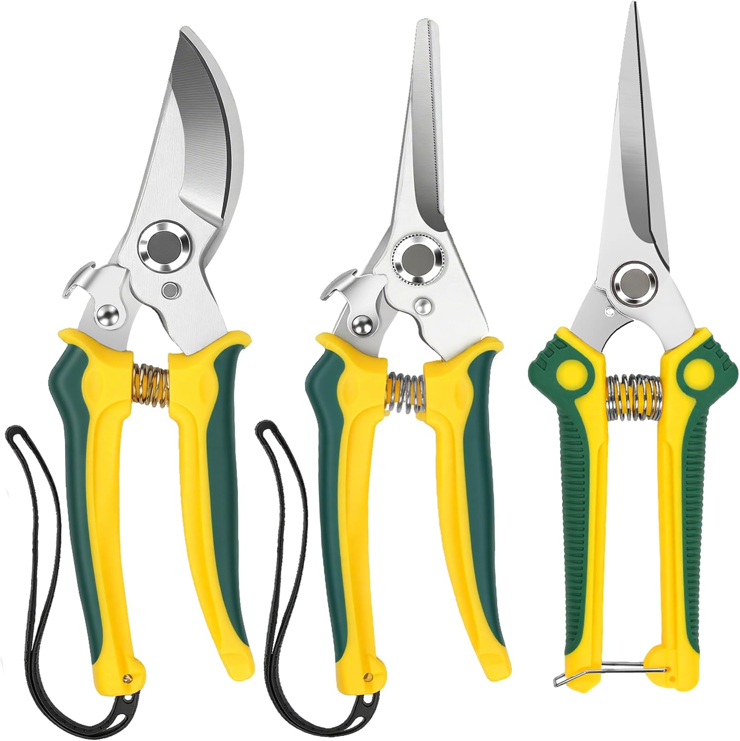 3 Pack Garden Pruning Shears Scissors Clippers Stainless Steel, Non-Slip Ergonomic Handle, Safety Lock