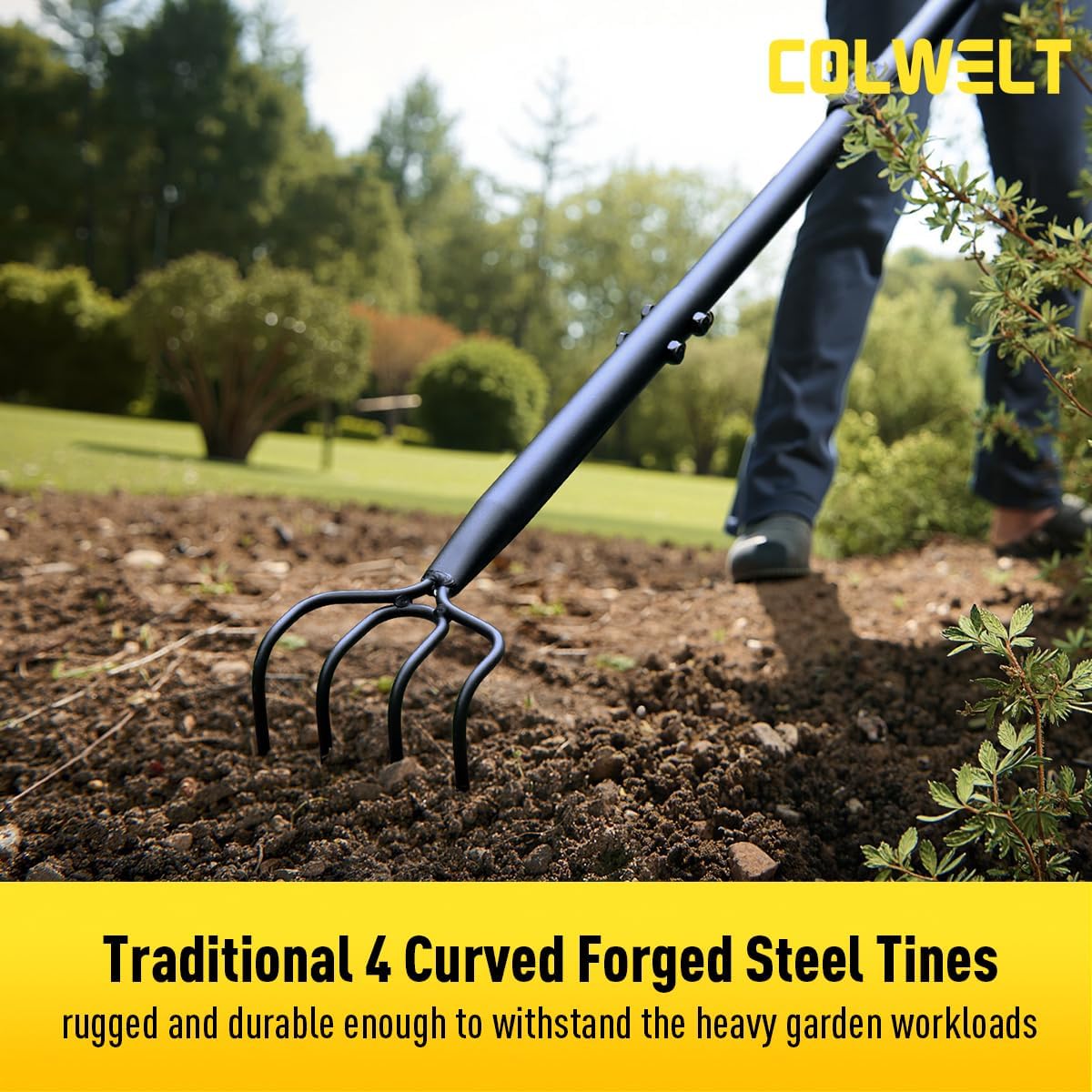 4 Tine Garden Cultivator Rake with Long Handle for Digging Loosening Weeding